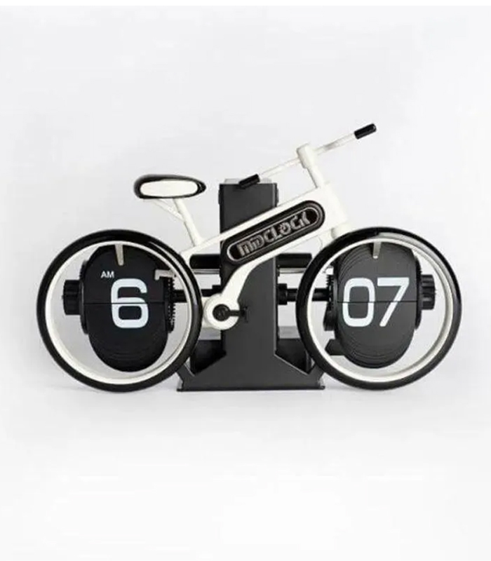 MidClock HY-F117 Unique Bicycle Vintage Flip Desk Clock – White +Black Color 11