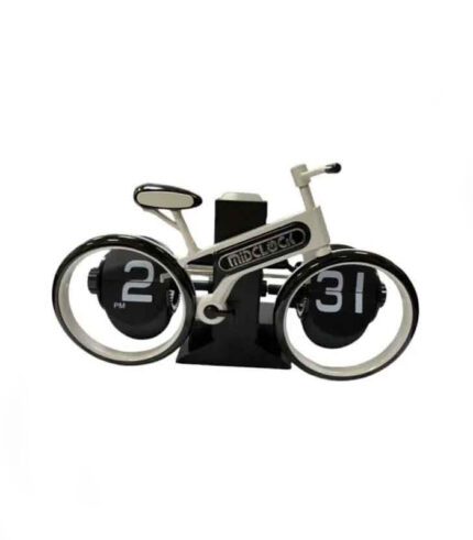 MidClock HY-F117 Unique Bicycle Vintage Flip Desk Clock – White +Black Color