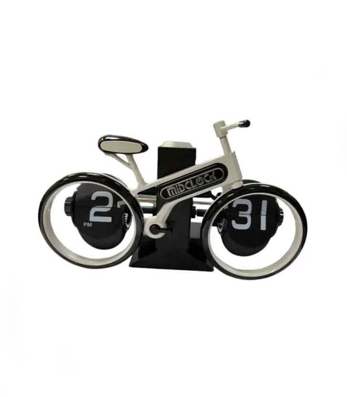 MidClock HY-F117 Unique Bicycle Vintage Flip Desk Clock – White +Black Color