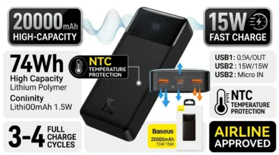 infographic showing the capacity of Baseus powerbank