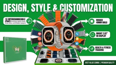 E-commerce infographic showcasing two Y70 Ultra smartwatches surrounded by 13 different colorful interchangeable straps.