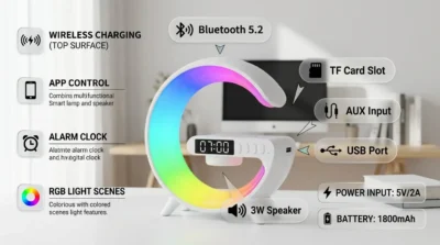 Rear view of Hoco G63 showing Bluetooth 5.2 connectivity and TF, AUX, and USB port locations.