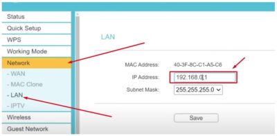 Change ip Adress of router