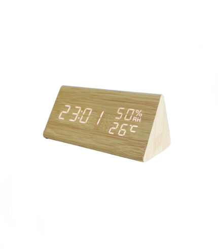 Triangle Wooden Style Digital LED Clock-Light Wood Color