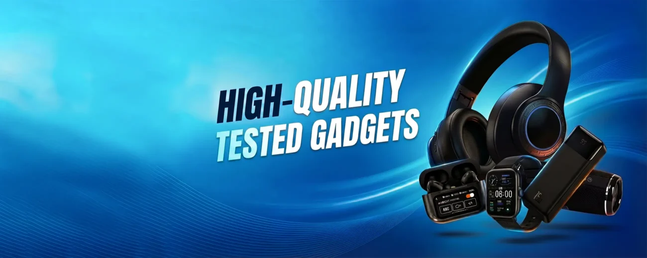 gadgaeterians banner image showing various gadgets at right corner of the banner