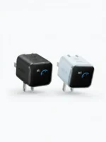 Black and white Anker Nano 45W GaN Fast Charger with Smart Display (A121D) units featuring a digital "Hi" greeting.