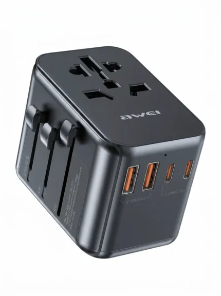 Awei C-39 35W GaN Universal Travel Adapter – 5-Port Multi-Function Fast Charger,International Plug for EU/UK/US/AU