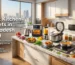Smart kitchen gadgets in Bangladesh featuring air fryer, rice cooker, and induction cooktop on a modern marble counter.