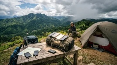 Comparison of a cheap solar power bank, a foldable solar panel setup, and a high-capacity power bank during a trekking trip in Bandarban, Bangladesh.