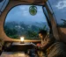 Rechargeable camping fan hanging inside a tent during a humid camping trip in Sajek Valley, Bangladesh.