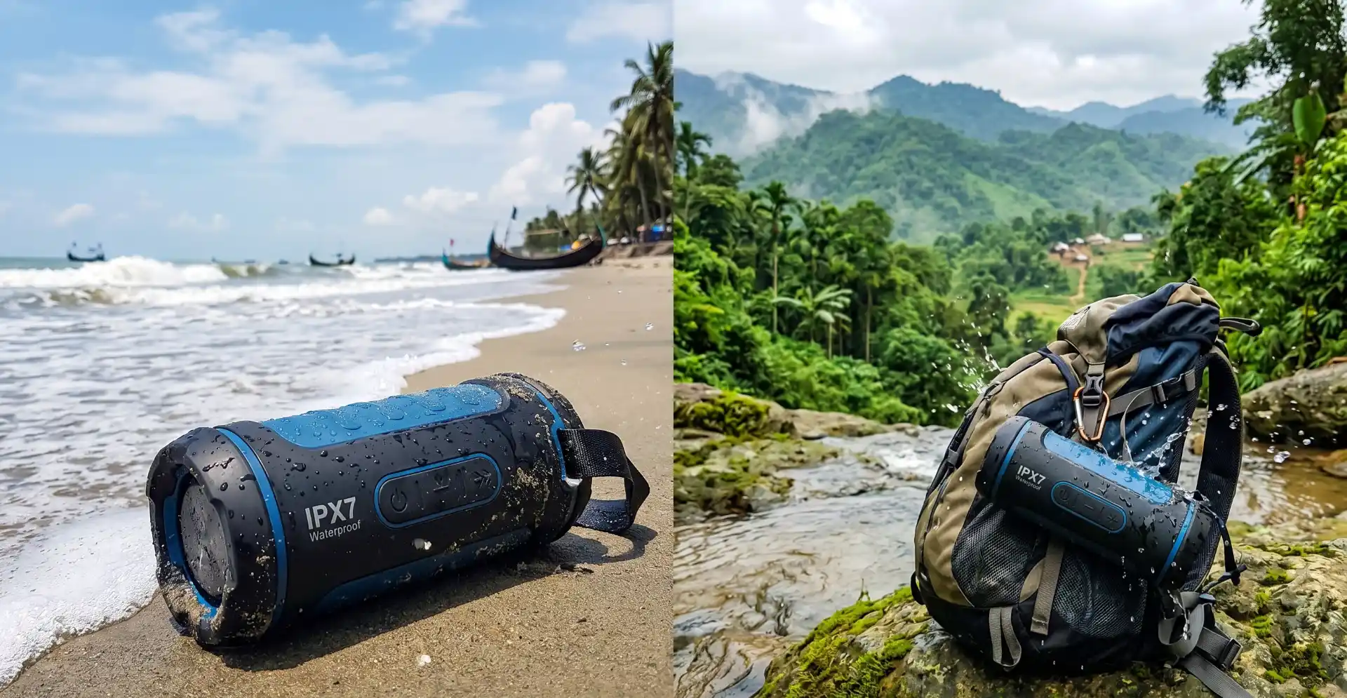 Waterproof portable Bluetooth speaker for Cox's Bazar beach and Bandarban hill trips in Bangladesh