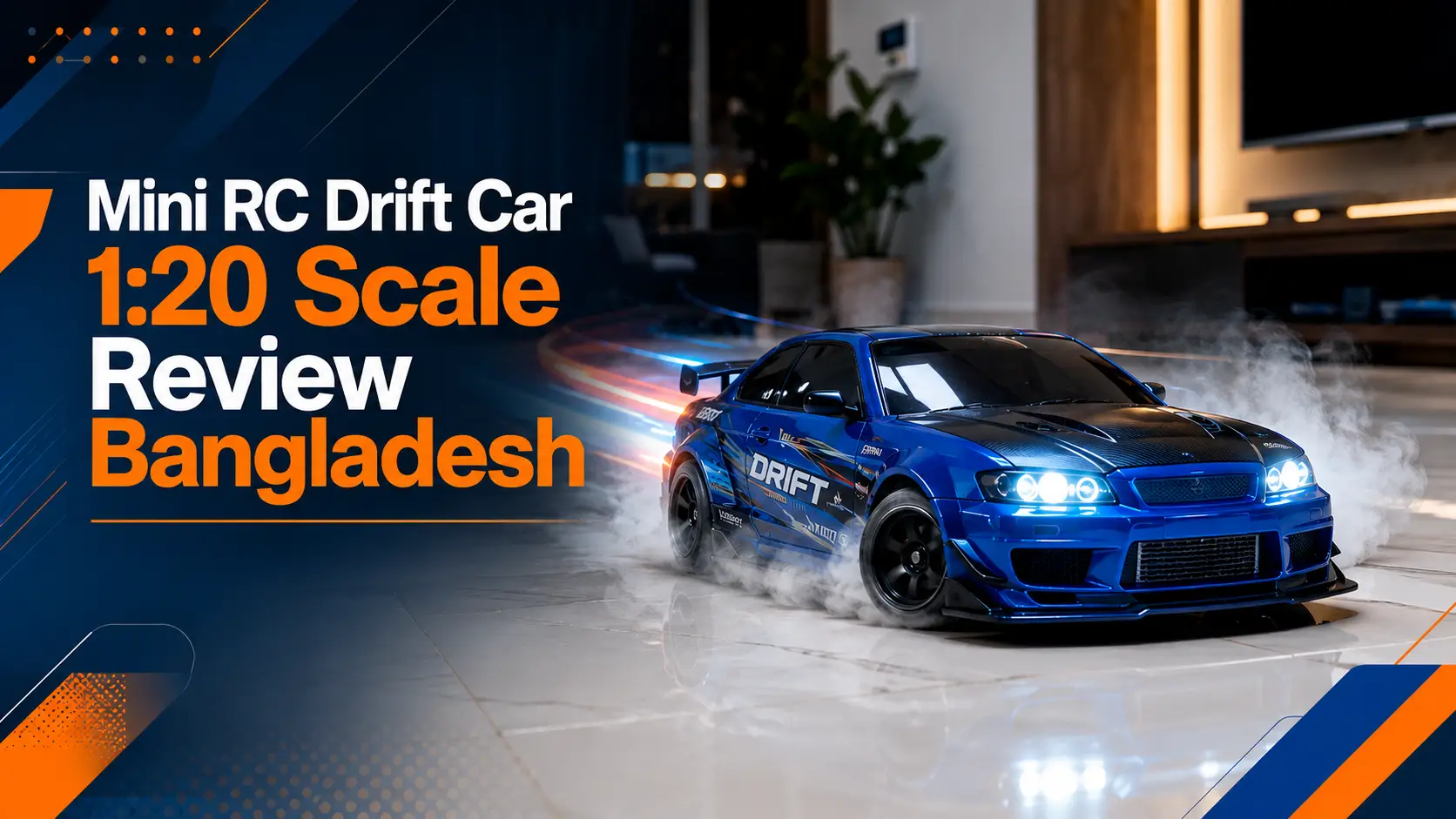 Mini RC Drift Car 1:20 Scale drifting on ceramic tile floor during review in Bangladesh