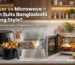 Comparison of a black air fryer and silver microwave for Bangladeshi cooking, featuring snacks and traditional meals.