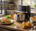 Air fryer test for Hilsa, Biryani, and Shingara. Comparing cooking results for popular Bengali dishes on a kitchen counter.