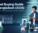 Gadget Buying Guide for Bangladesh 2026: Man comparing authentic electronics, smartphones, and avoiding fake products.