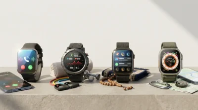 Four Bluetooth calling smartwatches showcasing budget, fitness, outdoor, and Islamic-inspired features with smartphone connectivity and water-resistant designs.
