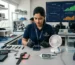Gadgeterians technician testing power banks, smartwatches, Bluetooth devices, Wi-Fi routers, and rechargeable gadgets in a professional quality control lab before selling them in Bangladesh.