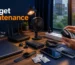 Modern gadget maintenance setup featuring power bank, wireless earbuds, smartwatch, Wi-Fi router, rechargeable fan, cleaning cloth, silica gel, and charging accessories in a stylish workspace.