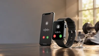 COLMI P71 Bluetooth calling smartwatch with a 1.9-inch display, water-resistant design, and smartphone connectivity on a premium studio background.